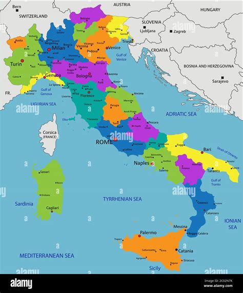Mappa Politica Italiana Colorata Con Strati Chiaramente Etichettati E