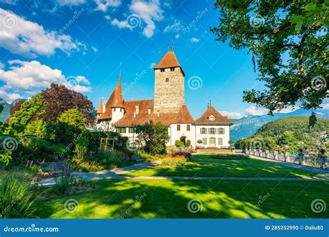 View Of Spiez Church And Castle On The Shore Of Lake Thun In The Swiss