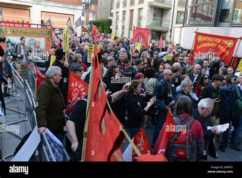 Supporters of Orgreave Truth and Justice Campaign gather outside The