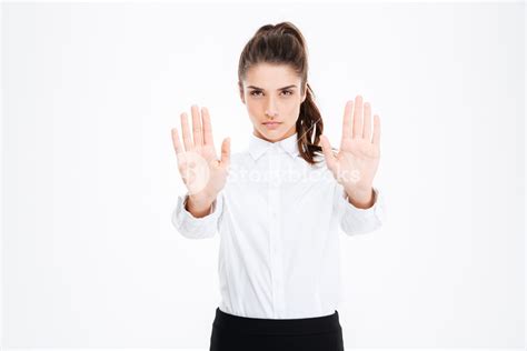 Professional Young Businesswoman Demonstrating Stop Gesture Royalty Free Stock Image Storyblocks