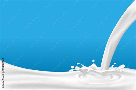 Realistic White Milk Pouring Down And Splash On Blue Background Vector