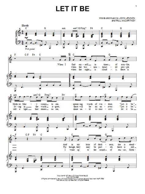When i find myself in times of trouble mother mary comes to me speaking words of wisdom; Let It Be Sheet Music | The Beatles | Piano & Vocal