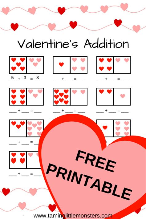 Valentines Addition Worksheet Free Printable Taming Little Monsters
