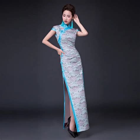 2018 Vintage Cheongsam White Qipao Long Traditional Chinese Dress