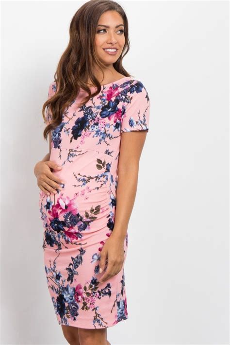 Pinkblush Pink Floral Fitted Short Sleeve Maternity Dress Maternity Dresses Dresses Fitted