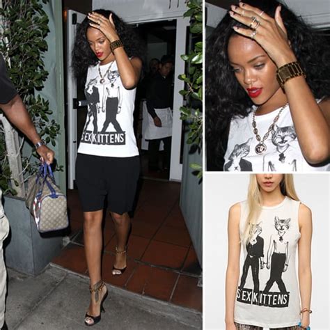 Rihanna Wearing Sex Kittens T Shirt Popsugar Fashion