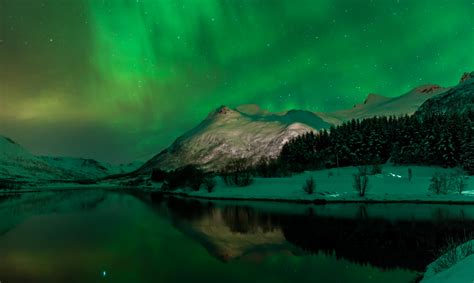 Aurora Borealis over Mountains of Norway in Winter
