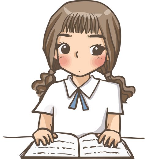 Niña Leyendo Un Libro Dibujos Animados Lindo Kawaii Anime Ilustración