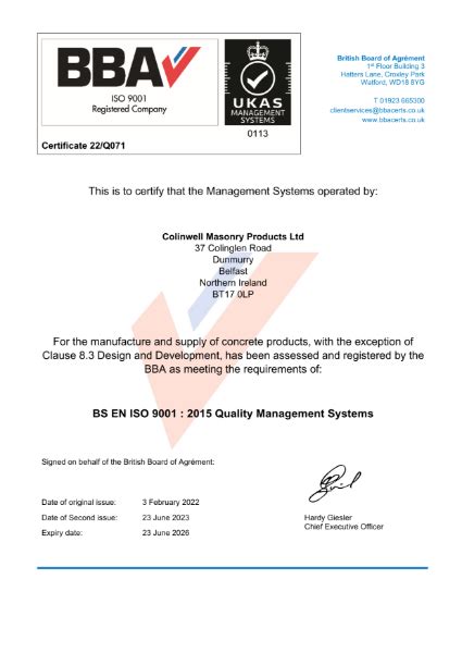 Bs En Iso 9001 Quality Management Systems Colinwell Masonry Nbs Source