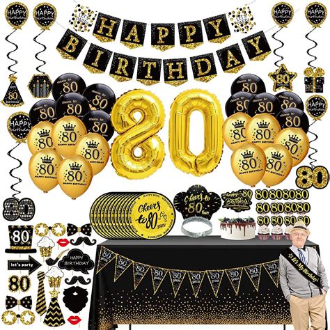 80th Birthday Decorations For Men 76pack Black Gold Party Etsy