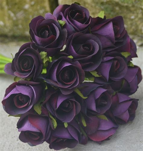Silk Wedding Bouquet Artificial Weddings Posy Roses Purple Flower Rose