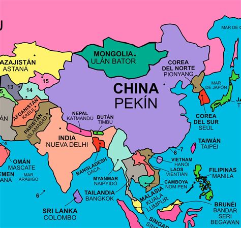 Dentro De Poco Una Noche Cáncer Mapa Político De Asia Con Capitales