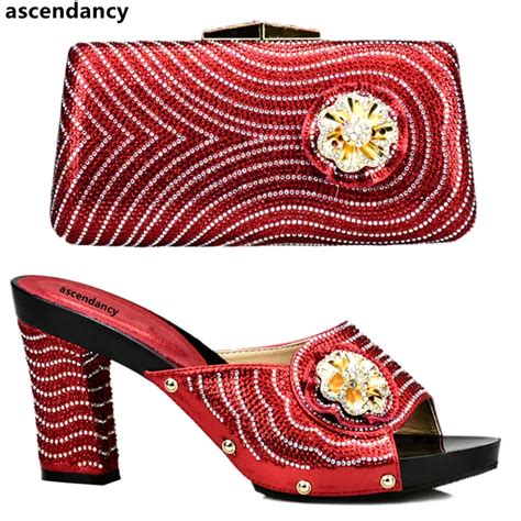 Latest Red Color Women Shoes And Bag Set In Italy Shoe And Bag Set African Sets 2017 African