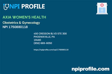 axia women s health npi 1750880118 obstetrics and gynecology in phoenixville pa