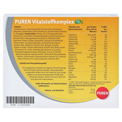 Последние твиты от puren gmbh (@purengmbh). PUREN Vitalstoffkomplex Beutel a 15 g Granulat 30 Stück ...