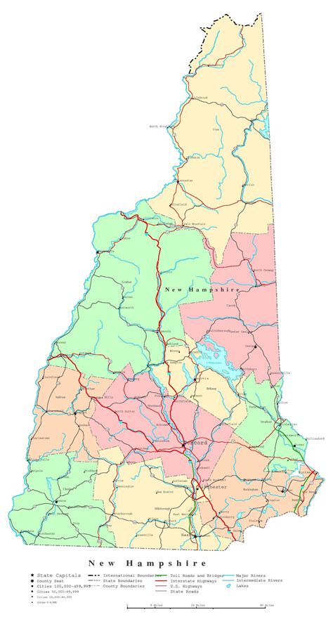Laminated Map Large Detailed Administrative Map Of New Hampshire State With Roads Highways