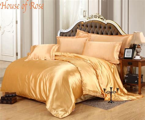 Luxury Gold Silk Duvet Cover Sets Bedding Set 4pc Kingqueenfulltwin