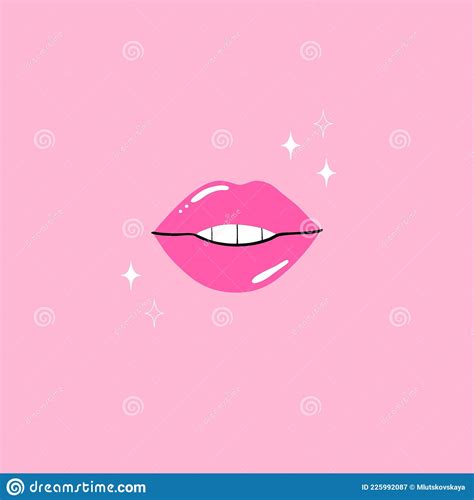 Pink Lips Female Lipstick Modern Poster Or Card Woman Lip With Makeup Tongue And White Teeth
