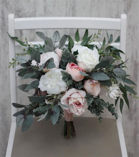 Blush Pink Eucalyptus Bridal Bouquet Faux Bouquet Wedding Flowers Boho