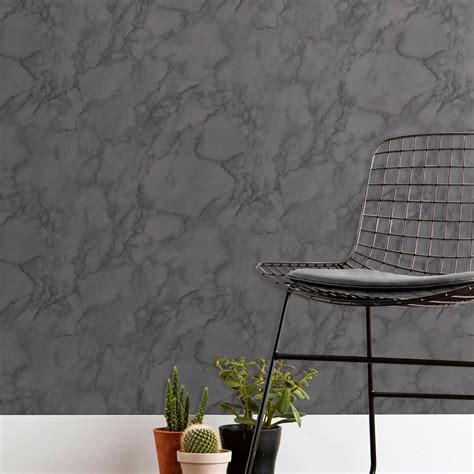 Fine Decor Marblesque Plain Marble Charcoal Wallpaper