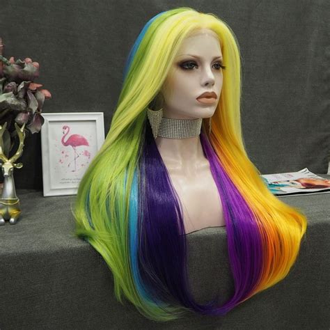Pinkshow Multi Colored Rainbow Lace Front Wig Glow In Dark Luminous