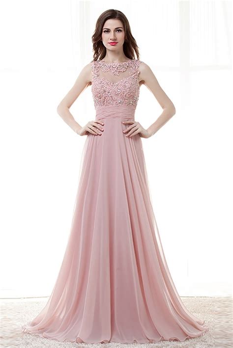 Light Pink A Line Long Prom Dress With Lace Beading Top H76057
