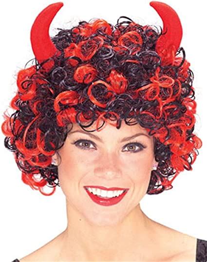 Adults Black And Red Devil Demon Satan Wig With Horns Clothing