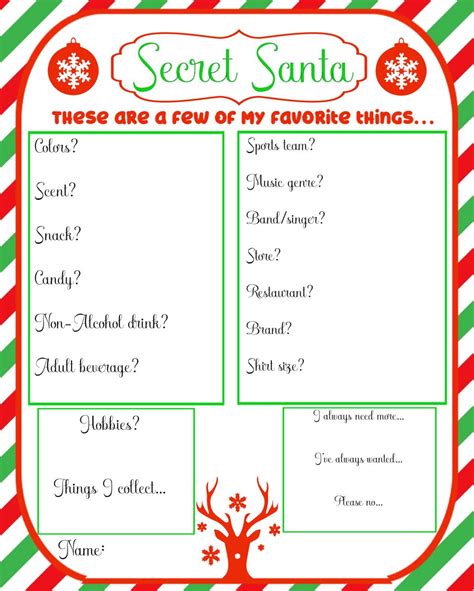 Secret Santa Worksheets