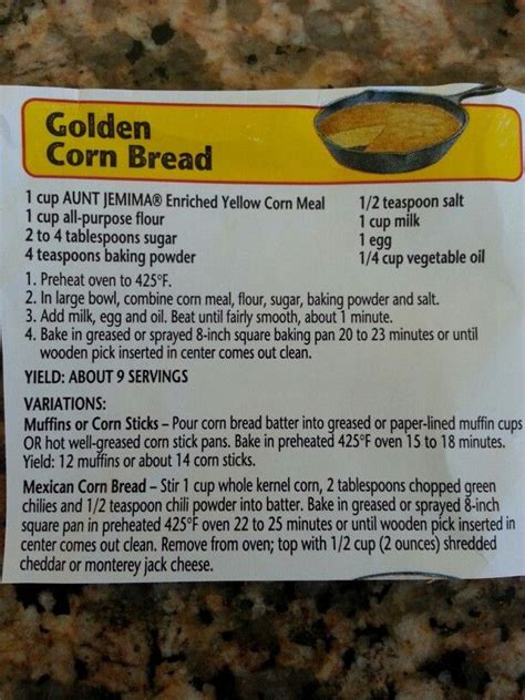 Ingredients 1 cup (142 g) yellow corn meal 1 cup (142 g) all purpose flour 2 tsp (6 g) baking powder 1 1/2 tsp (11 g) salt 1/3 cup (68 g) granulated sugar 1 1/4 cups (300 ml) whole milk or buttermilk 1 how to make the best cornbread ever: Quaker Yellow Cornmeal Cornbread Recipe | Dandk Organizer