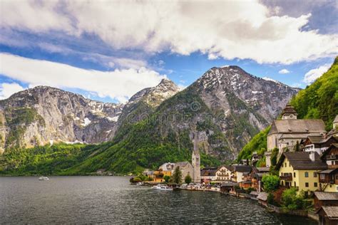 Hallstatt Austria Nature Landscape With Lake And Mountain Stock Image