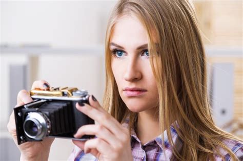 premium photo female with retro camera