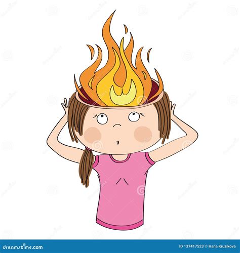 Woman Is Holding Her Burning Head Flames Instead Of Brain Overwork Or