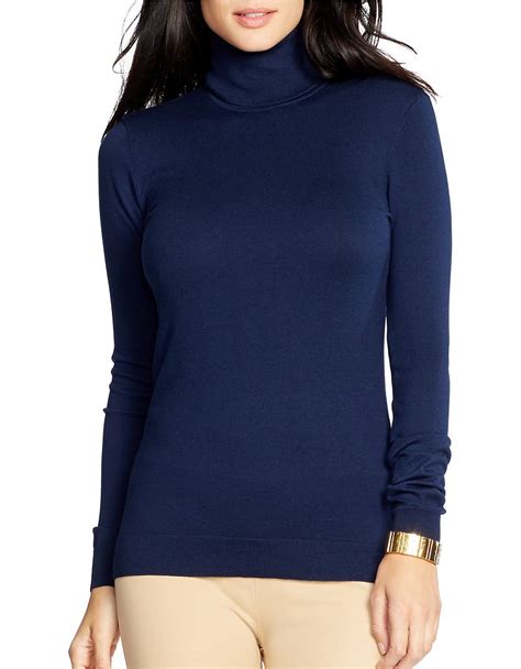 Lyst Lauren By Ralph Lauren Silk Cotton Turtleneck Sweater In Blue