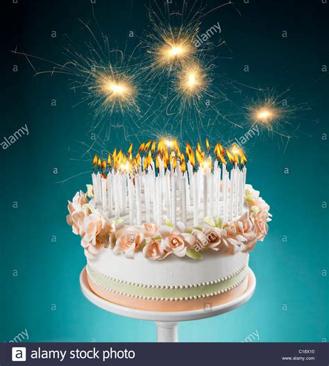 Three brown wooden candles, candle night romance combustion, burning candles transparent background png clipart. Birthday cake with lots of burning candles Stock Photo - Alamy