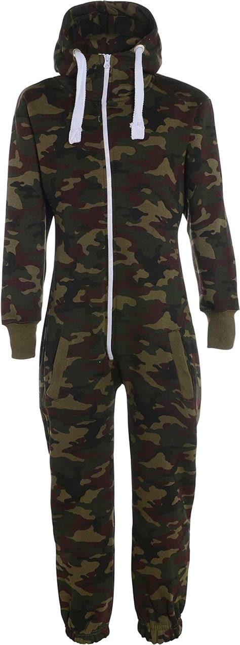 Kids Army Camo Print Onesie Hooded Jumpsuit All In One Boys Girls