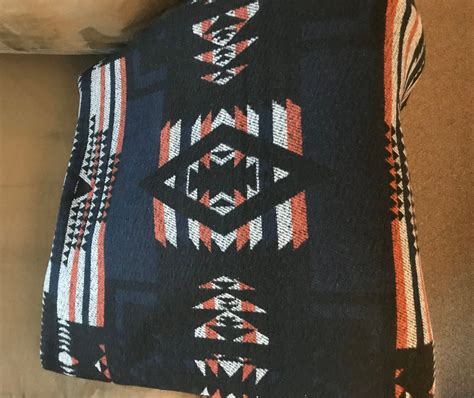 Wool Blend Navajo Print Blanket In Navy Black Sienna And Grey