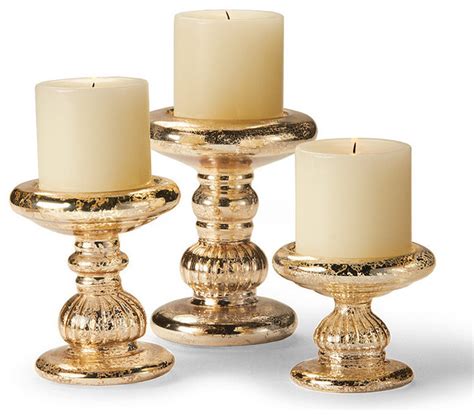Antique Mercury Glass Set Of Three Candle Holders Traditional