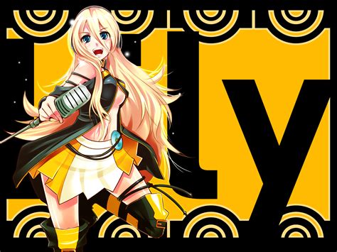 Blonde Hair Breasts Cleavage Lily Vocaloid Microphone Thighhighs