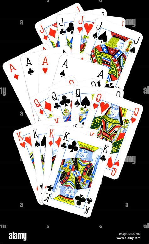 Playing Cards Arranged In Four Sets Of Four Of A Kind Jacks Queens