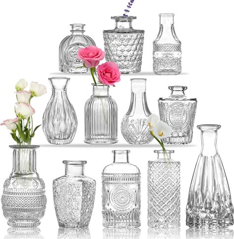 Cucumi Set Of 14 Bud Vases For Flowers Small Vases For Centerpieces Vintage Clear Glass Vases