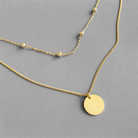 Double Chain Necklace Silver Pendant Necklace Gold Plated Etsy