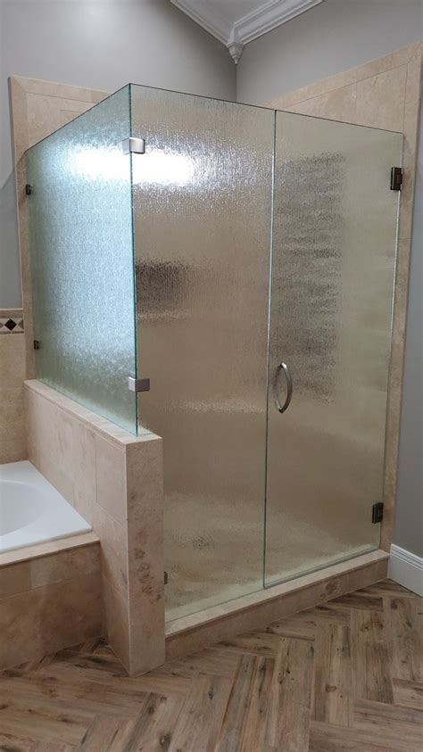Standard Clear Rain Pattern Glass Shower Enclosure With 90 Degree Half Wall Panel In 2021