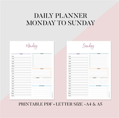 Daily Planner Printable Day on 1 Page Daily Organizer Daily | Etsy | Daily planner printable 
