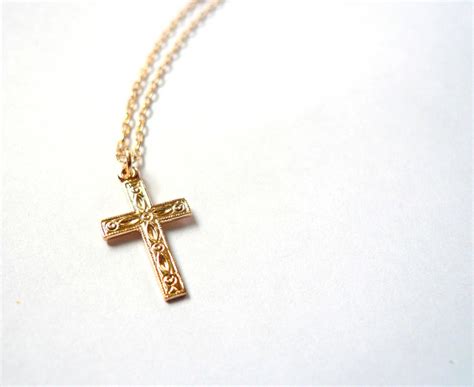 Gold Cross Necklace 14k Gold Fill Gf Simple Cross By Minusone