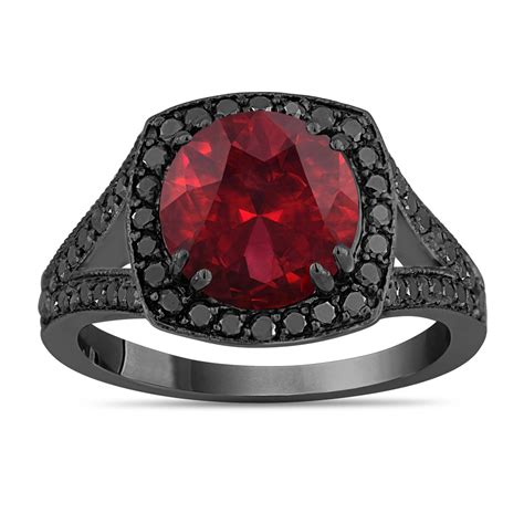 Garnet Engagement Ring Red Garnet Wedding Ring Vintage Style 14k Black