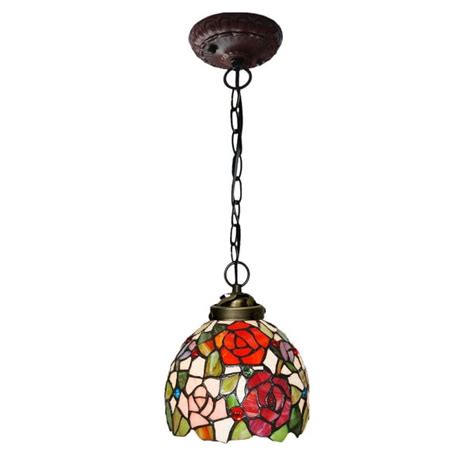 Bieye L10265 7 Inches Rose Tiffany Style Stained Glass Ceiling Pendant Fixture With Length