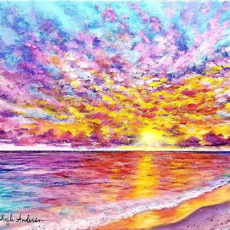 Colorful Sunset Seascape Acrylic Painting Tutorial By Angela Anderson