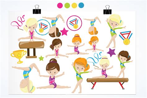 gymnastic girls graphics and illustrations