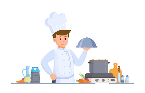 Vector Illustration Of Chef Cooking Cooking In The Kitchen Food At