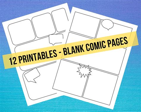 12 Printable Blank Comic Book Pages Callouts Digital Paper Etsy